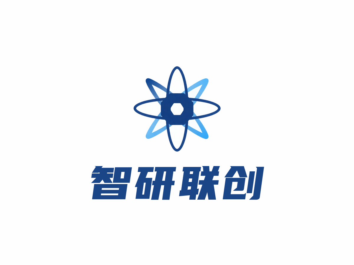 科研协会行业LOGO案例：智研联创品牌,科技感风格，蓝色配色