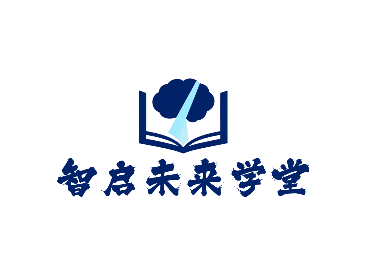 教育科技行业LOGO案例：智启未来学堂品牌,科技感风格，蓝色配色