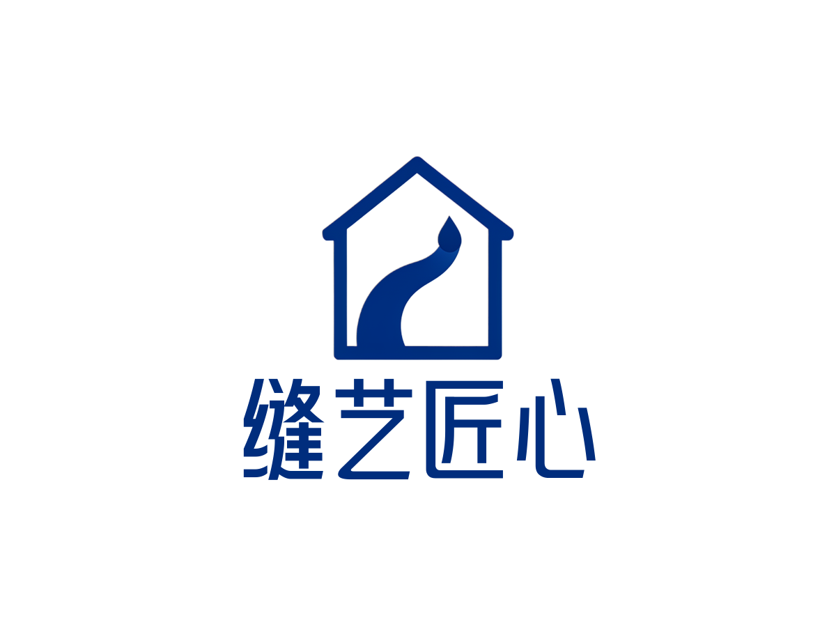 美缝剂店行业LOGO案例：缝艺匠心品牌,现代简约风格，蓝色配色